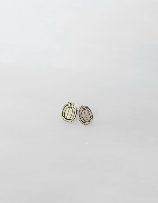 Sterling Silver Stamped Pumpkin Post Earrings