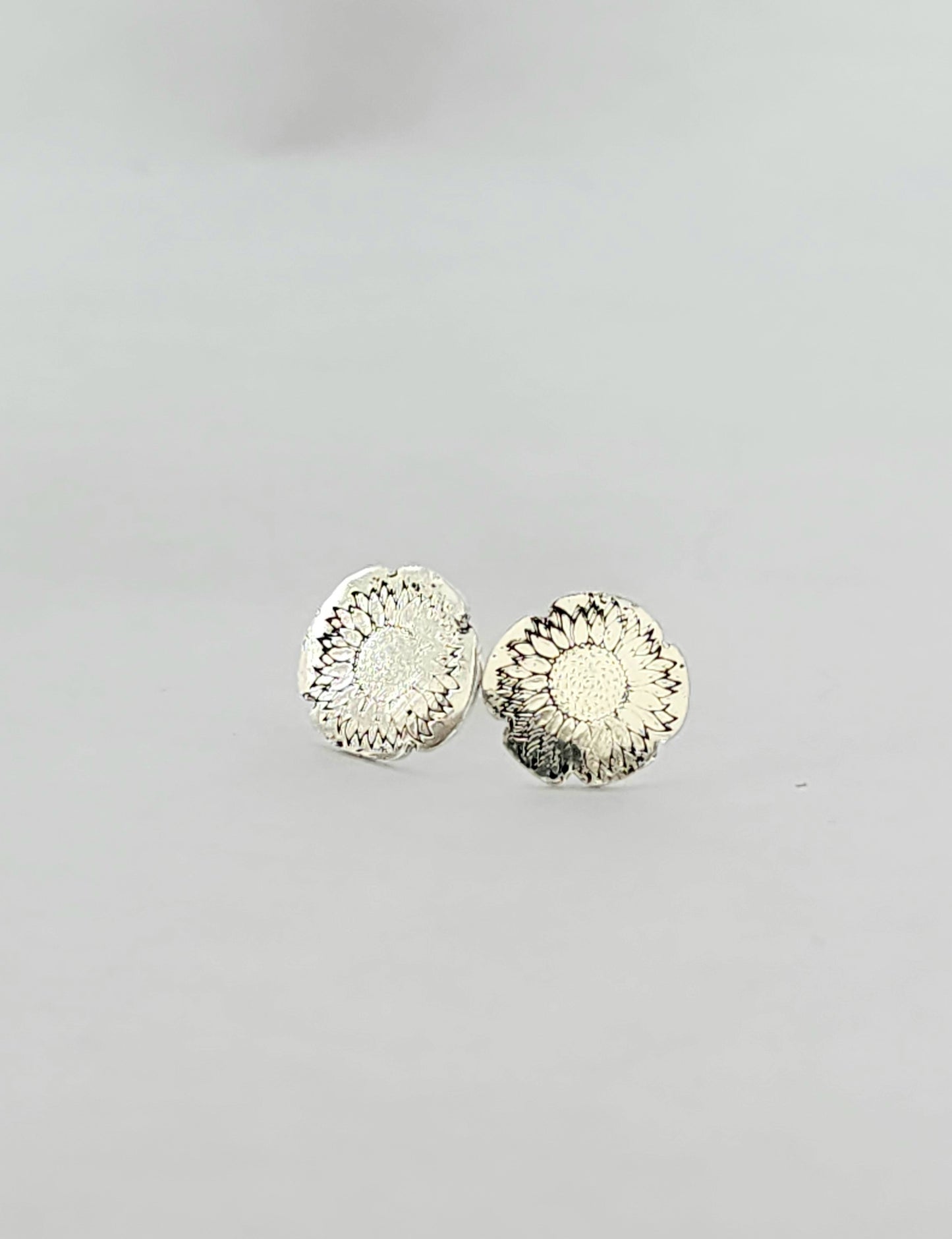 Sterling Silver Stamped Sunflower Post Earrings