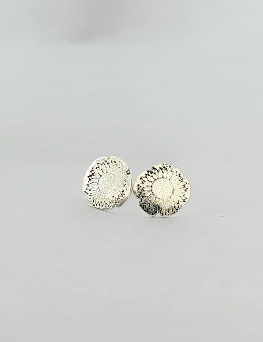 Sterling Silver Stamped Sunflower Post Earrings