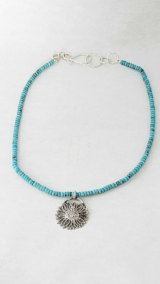 Kingman Turquoise Beaded Sunflower Necklace