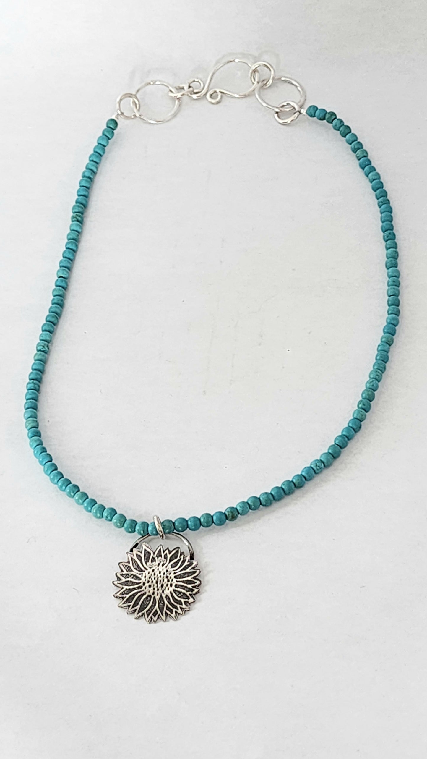 Kingman Turquoise Beaded Sunflower Necklace