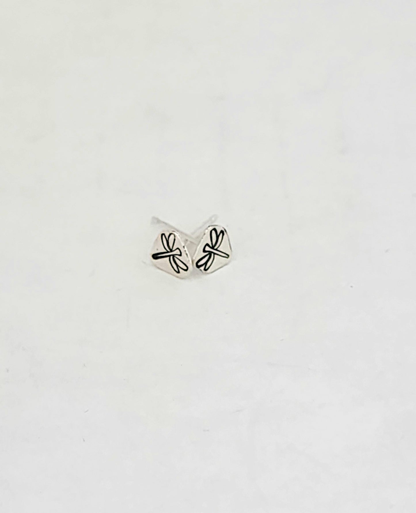 Sterling Silver Stamped Dragonfly Post Earrings