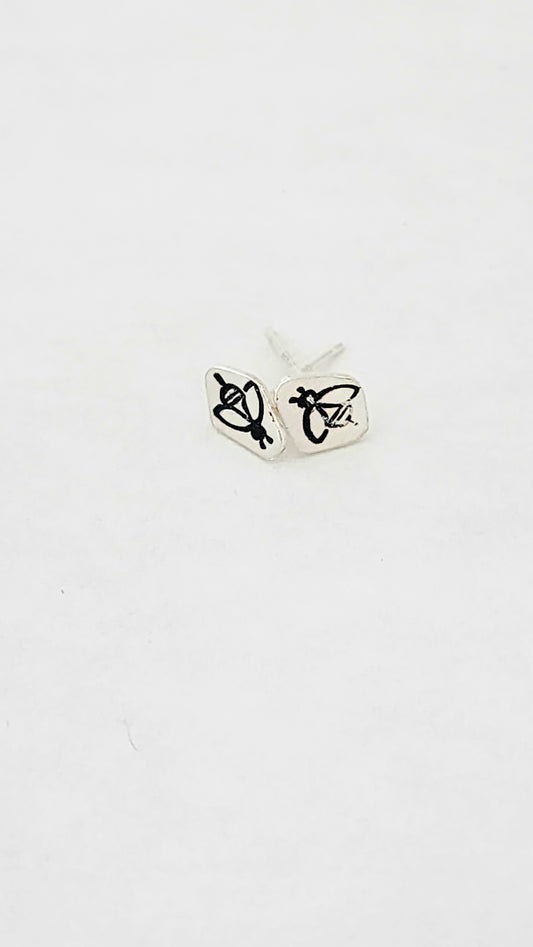 Sterling Silver Stamped Bee Post Earrings