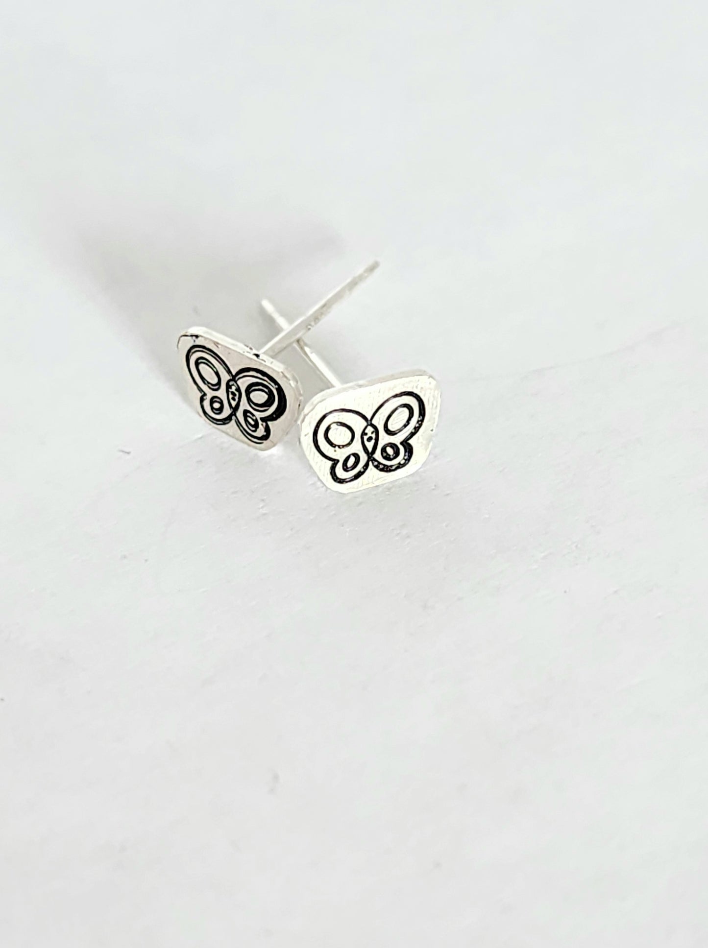 Sterling Silver Stamped Butterfly Post Earrings